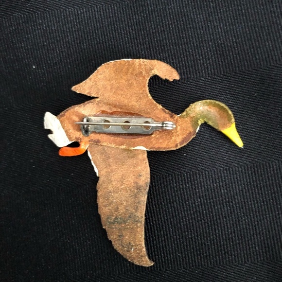 Vtg Tooled Leather Mallard Duck Brooch - Picture 5 of 12